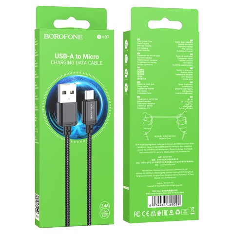 Кабель BOROFONE BX87 USB-A to Micro 2.4A (1m) Black